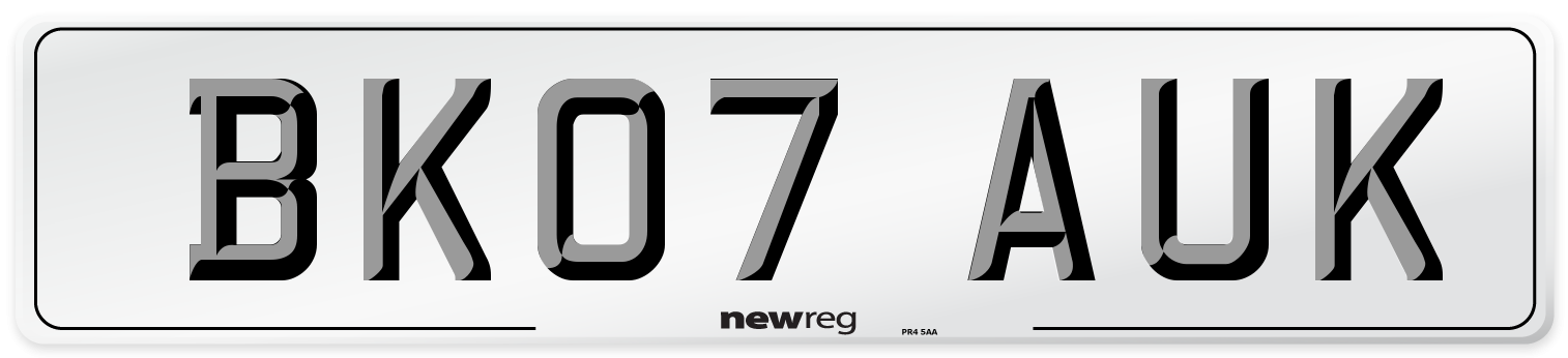 BK07 AUK Number Plate from New Reg